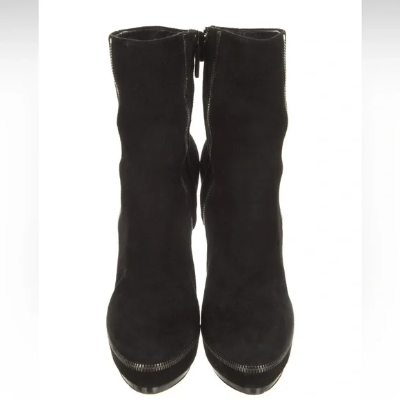 GUCCI black suede platform boots booties with zipper accents - Picture 3 of 8